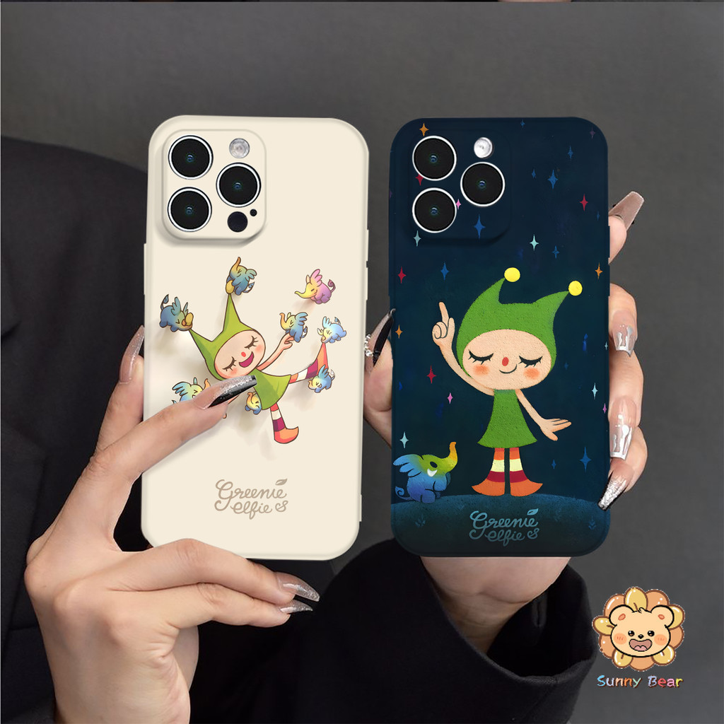 Ốp iPhone 17 Pro Max Dễ Thương Greenie & Elfie Thoại Di Động Silicon Lỏng Bảo Vệ Toàn Thân Vỏ Cao Su