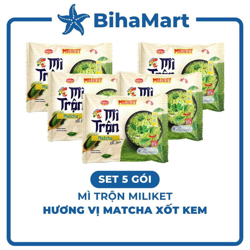 SET 5 GÓI COLUSA Mì trộn Miliket hương vị Matcha xốt kem, Mì Miliket trộn Matcha sốt kem, Mì Miliket
