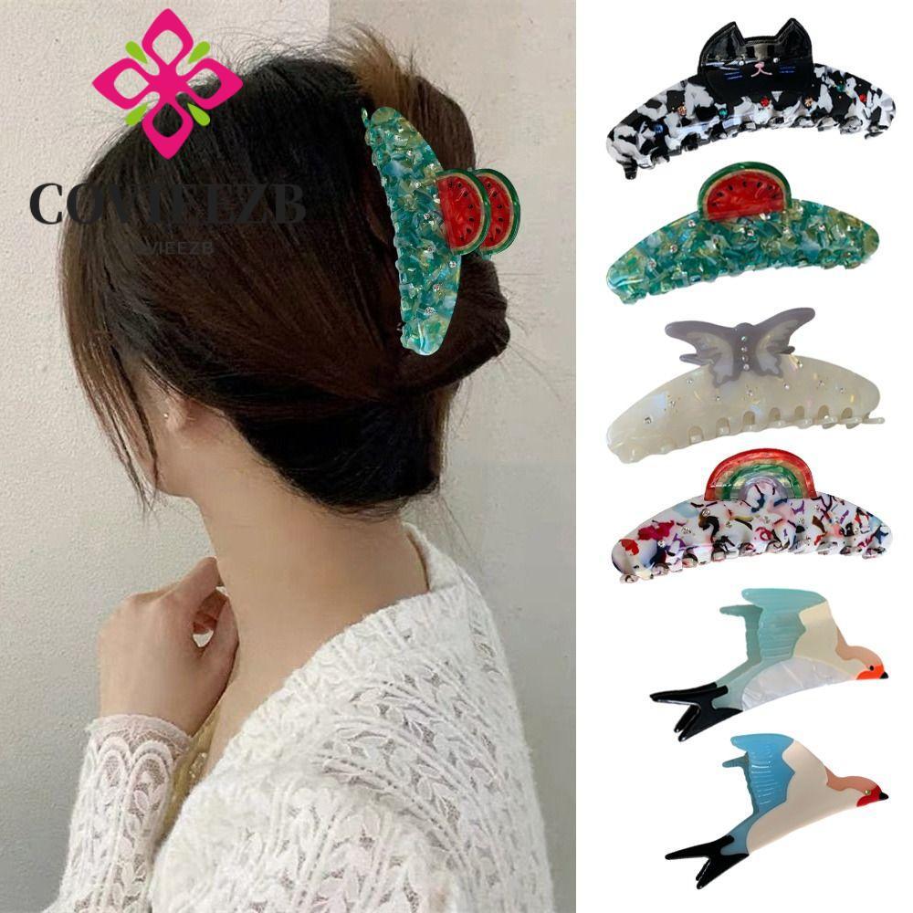 Vuốt Tóc Động Vật COVIEEZB, Kẹp Tóc Mèo Chim Acetate, Dưa Hấu Thanh Lịch Phong Cách Acetate Cá Mập K