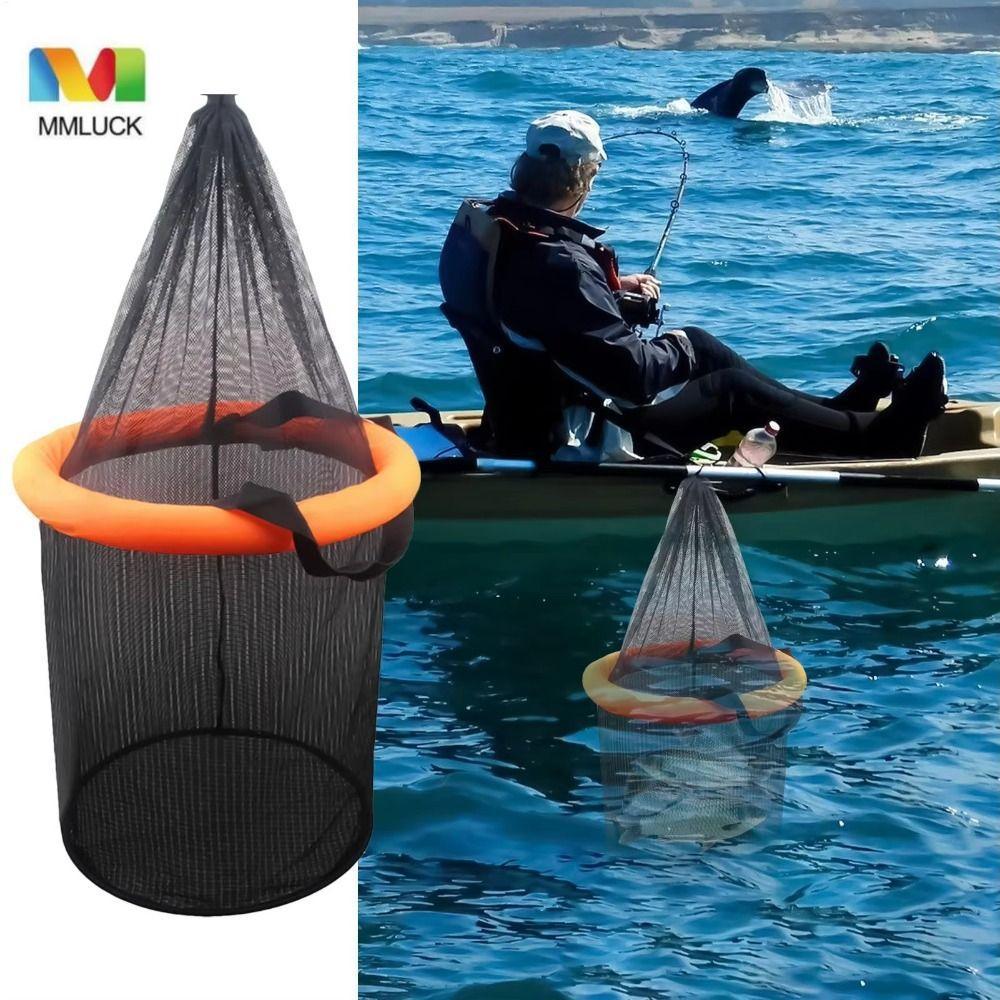 MMLUCK Giỏ câu cá nổi MMLUCK màu cam tươi sáng, lưới nylon foldable để giữ cá sống