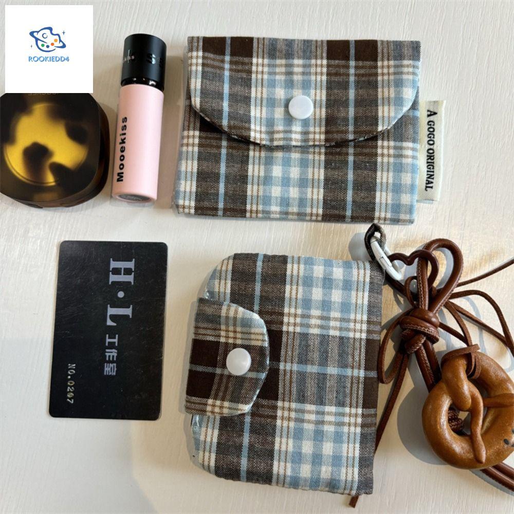 ROOKIEDD4 Ví đựng tiền xu kẻ sọc cổ điển, Ví đựng tiền mặt Mini bằng vải Canvas phong cách Hàn Quốc,