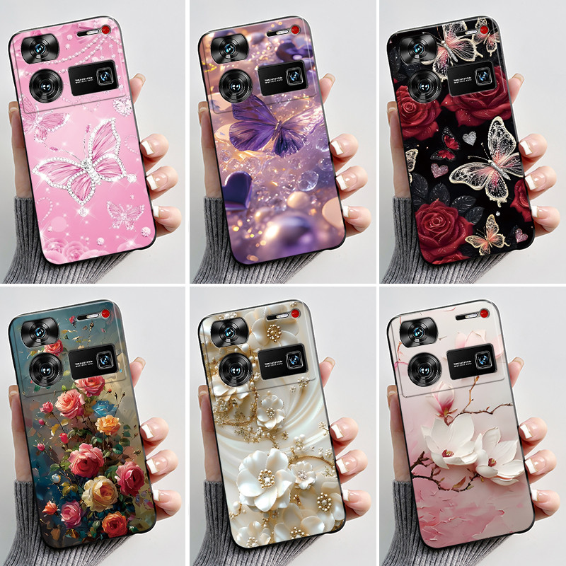 Dành Cho Nubia Z60 Ultra NX721J Ốp Lưng Thời Trang Bướm Hoa Đen TPU Thạch Vỏ Điện Thoại Cho ZTE Nubi