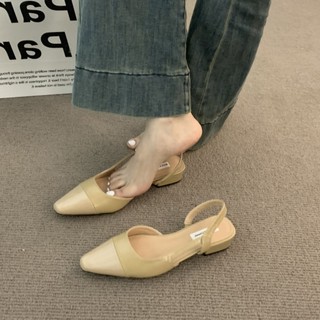 📣Còn hàng！！！Giày Mary Jane mũi nhọn kiểu Pháp cỡ lớn dành cho nữ gót thấp 3cm slingback size 35-41