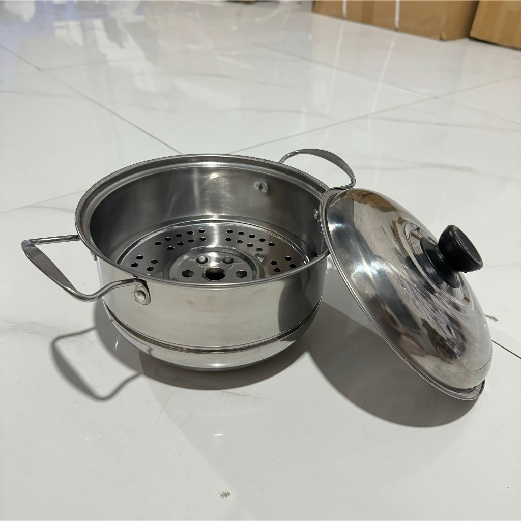 Nồi hấp dùng bếp từ,bếp hồng ngoại đường kính 21cm, xoong inox 430 sẵn vỉ hấp Dùng mọi bếp (PN)