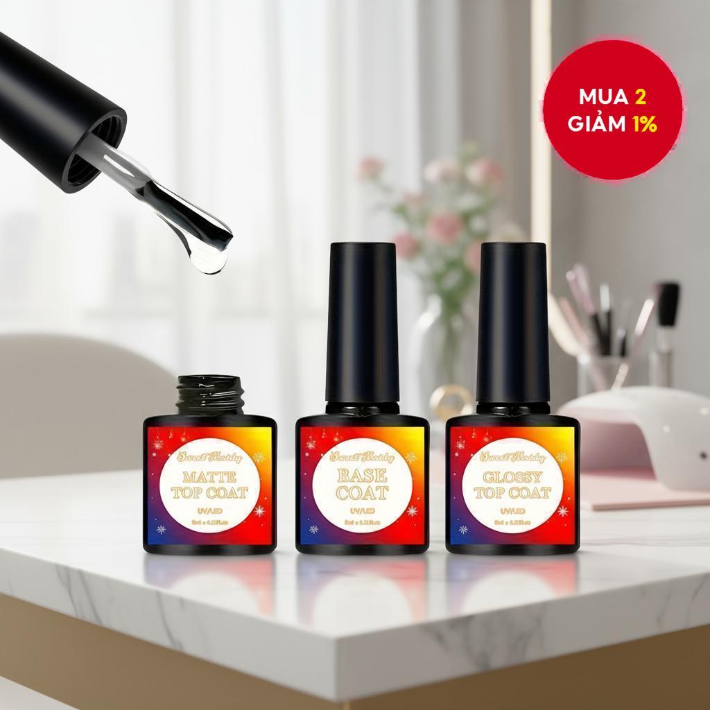Bộ sơn nền và sơn phủ mờ cho móng gel, sơn gel không cần lau, sơn phủ trong suốt, độ bóng lâu trôi.