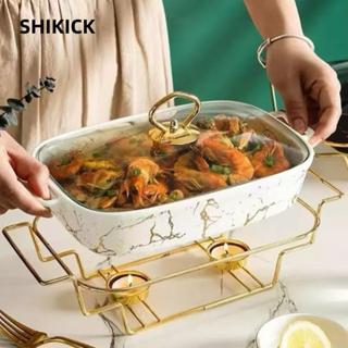 Máy hâm nóng thực phẩm bằng gốm SHIKICK, Bắc Âu có nắp Nồi súp nhà hàng, cách nhiệt hình chữ nhật bằng vàng 12 / 14 / 16in Nồi nấu phục vụ Buffet