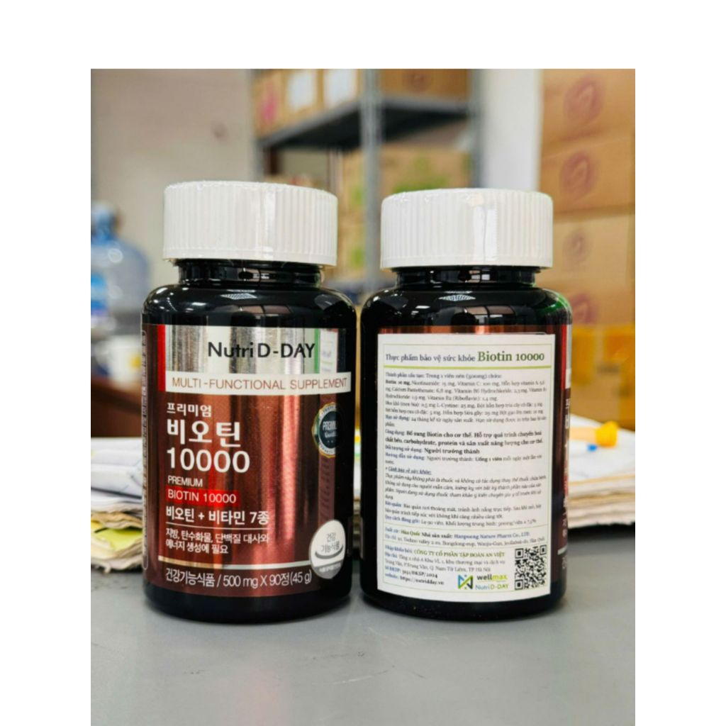 Viên Uống Biotin 10000 Nutri D-Day Hàn Quốc Hỗ Trợ Mọc Tóc, Hộp 90 Viên
