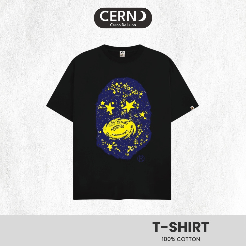 Áo Thun CERNO Bape Galaxy Ape Star Form Rộng Unisex Cotton Cao Cấp Dày Dặn