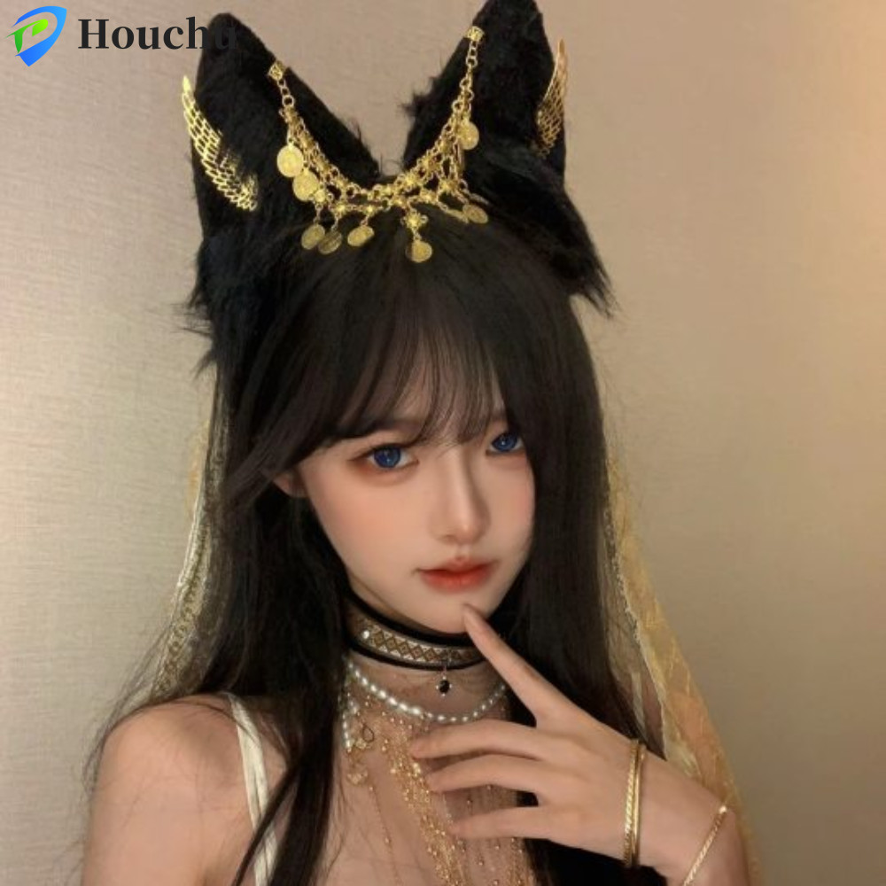 Houchu Băng đô Cosplay Anubis, Tai Động Vật Tua Rua Hợp Kim, Phong Cách Ai Cập Goth Dễ Thương