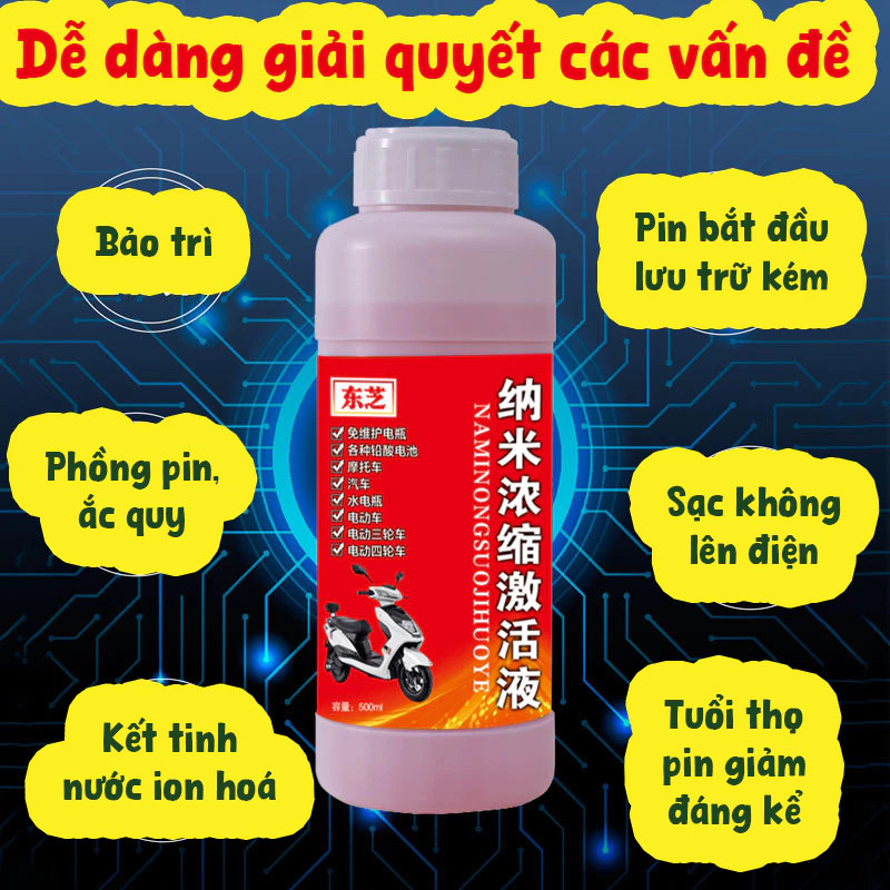 500ML Dung Dịch Sửa Chữa & Phục Hồi Tuổi Thọ Của Acquy, cho xe máy điện, xe điện, bình acquy gia đìn