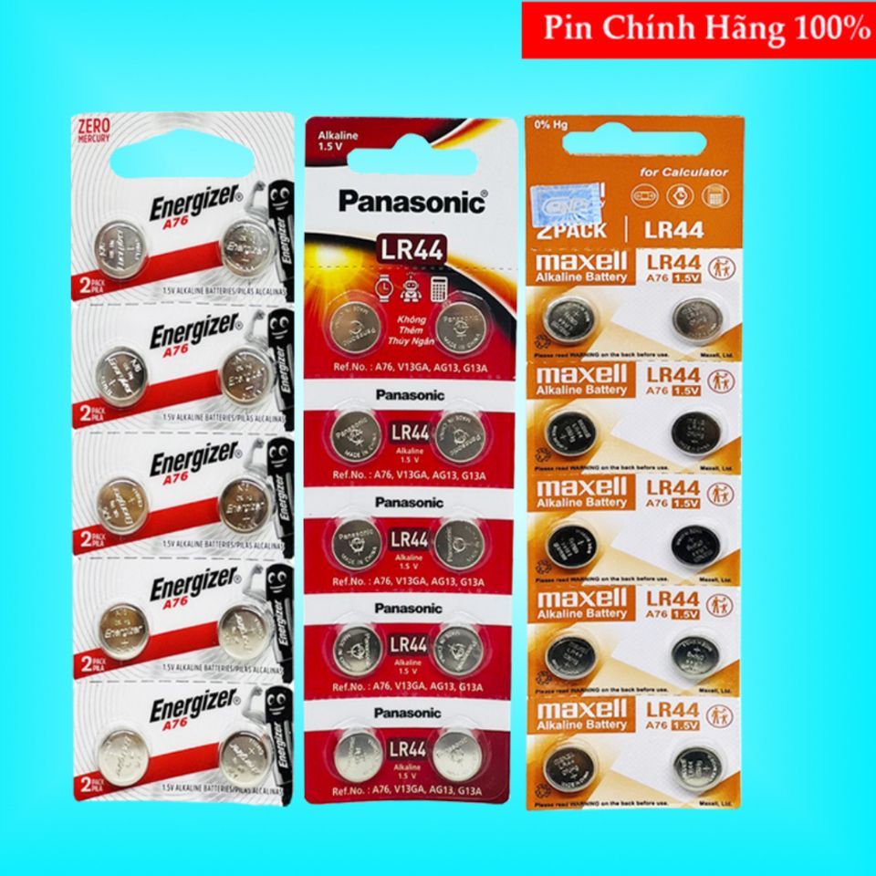 Vỉ 10 Viên Pin LR44 Chính Hãng Panasonic, Energizer, Maxell Thay Thế Máy Tính Casio Chất lượng cao.