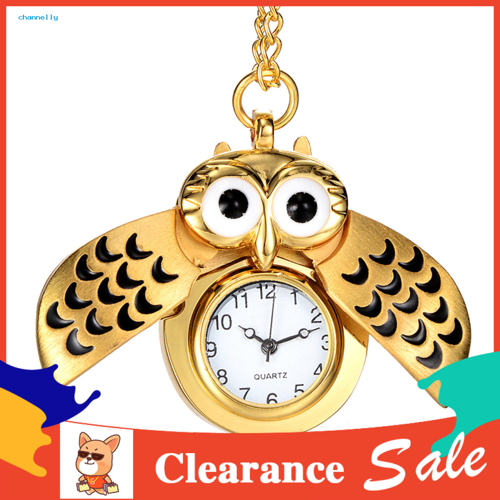 [CHA] Đồng hồ bỏ túi hình cú hoạt hình Vòng cổ mặt dây chuyền tương tự thạch anh Quà tặng Giáng sinh