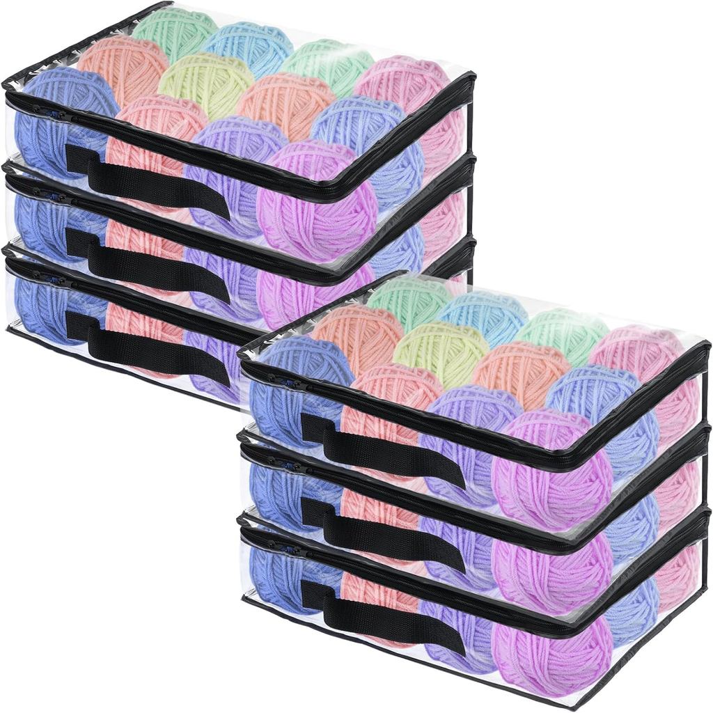 6 túi đựng sợi trong suốt, kích thước 12x10x4 inch, hộp đựng sợi có khóa kéo dành cho người yêu thíc
