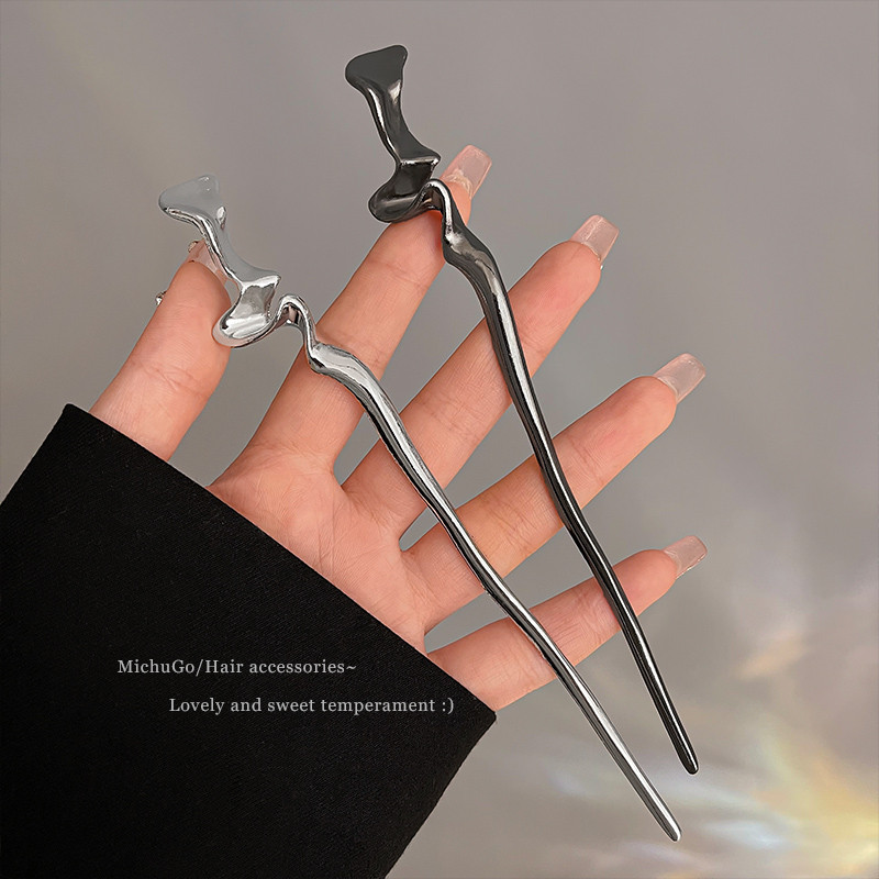 Spot Goods#Cool and elegant new Chinese-style metal hairpin for women, simple modern niche design, s