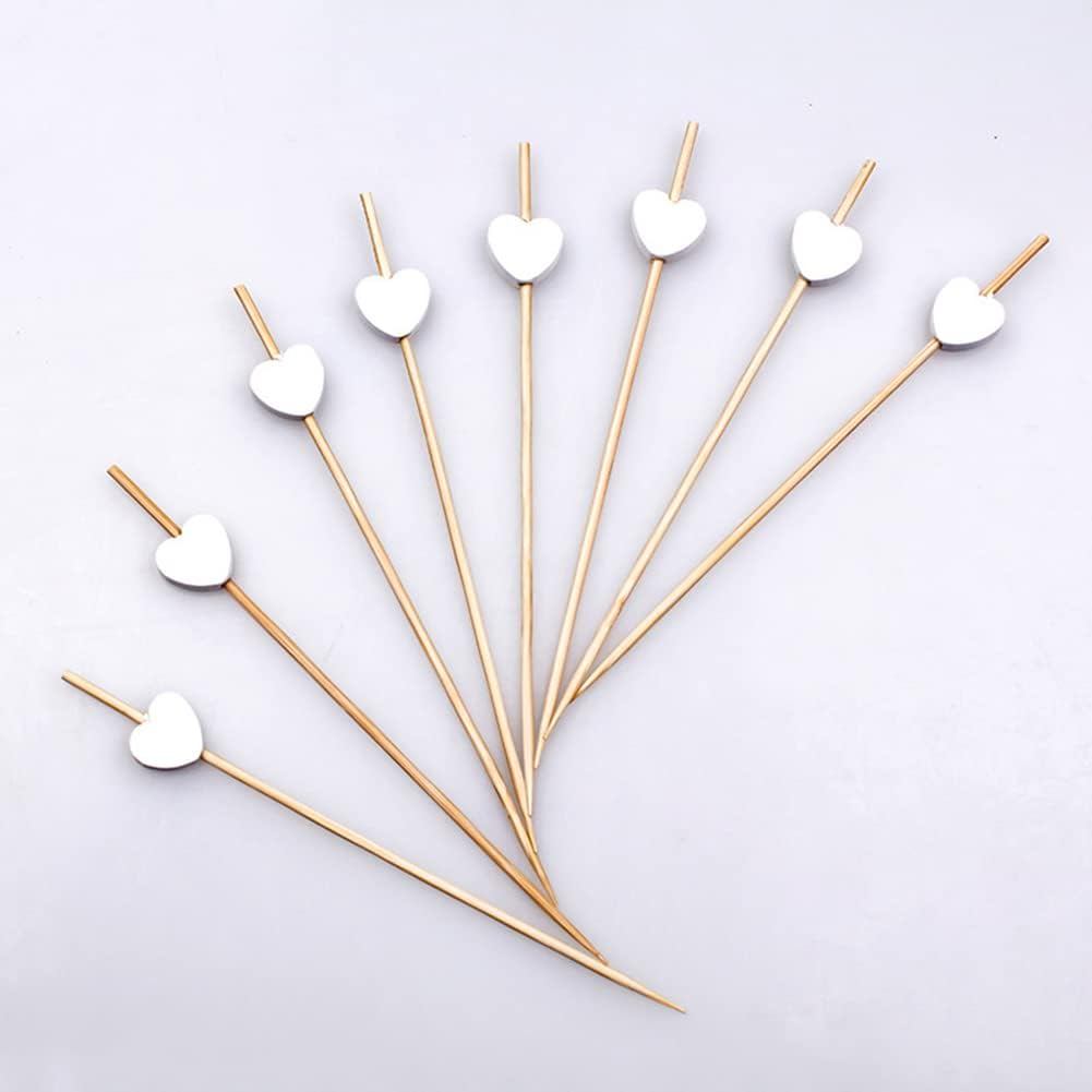 AKOAK 100 Đếm Handmade 4.7 "Trái Tim Trắng Cocktail Gậy Sandwich Trái Cây Tăm Cocktail Chọn Đồ Dùng 