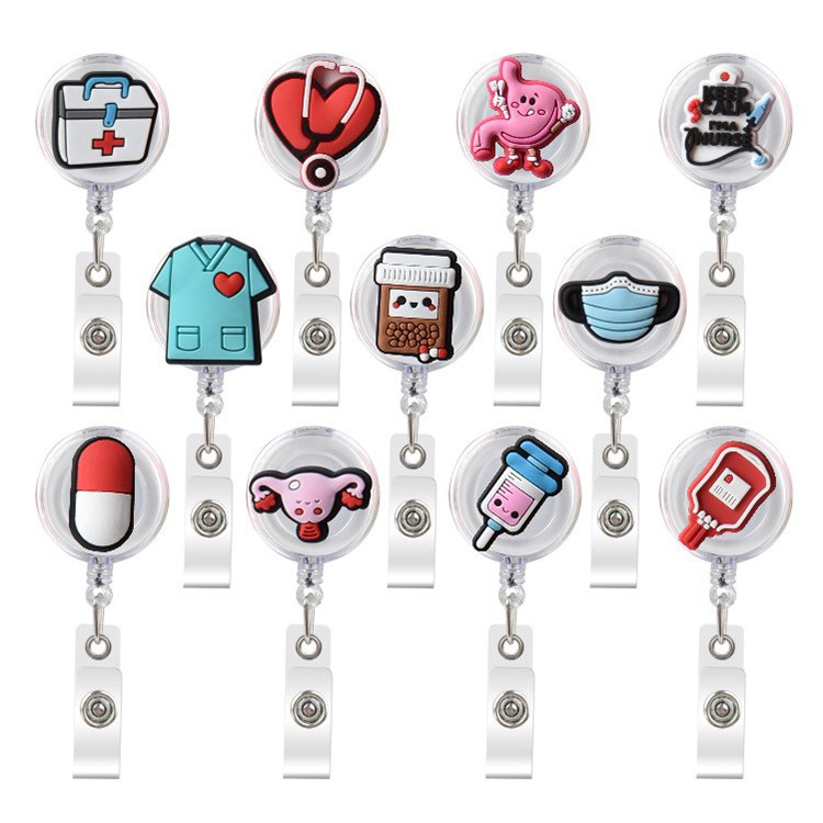10Pcs Cute Cartoon Silicone Retractable Hospital Nurse Badge Holder Reel Creative ID Card Holder Key