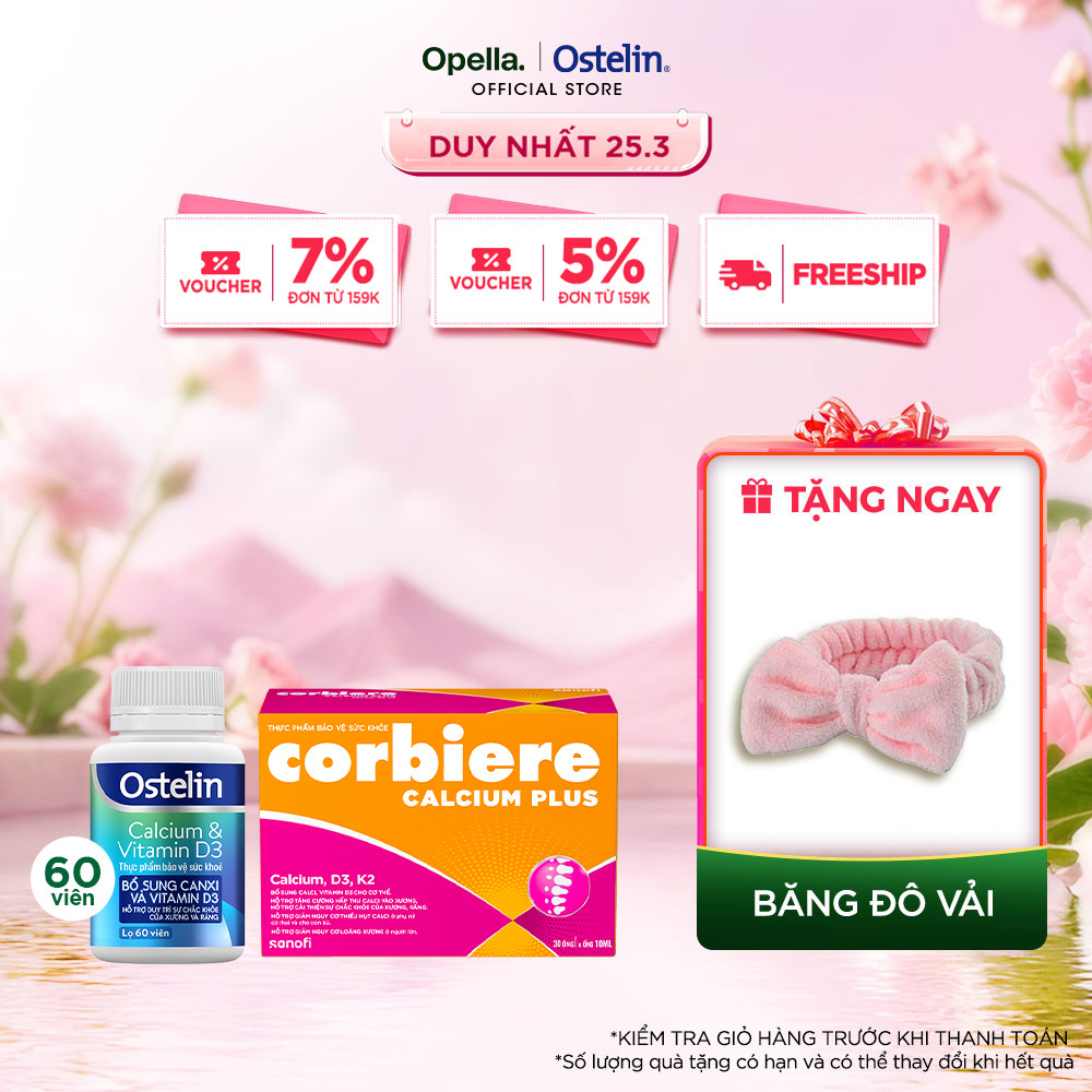 Ostelin Viên Uống Hỗ Trợ Bổ Sung Calcium & Vitamin D3 60 viên + Thực phẩm bảo vệ sức khỏe Corbiere C