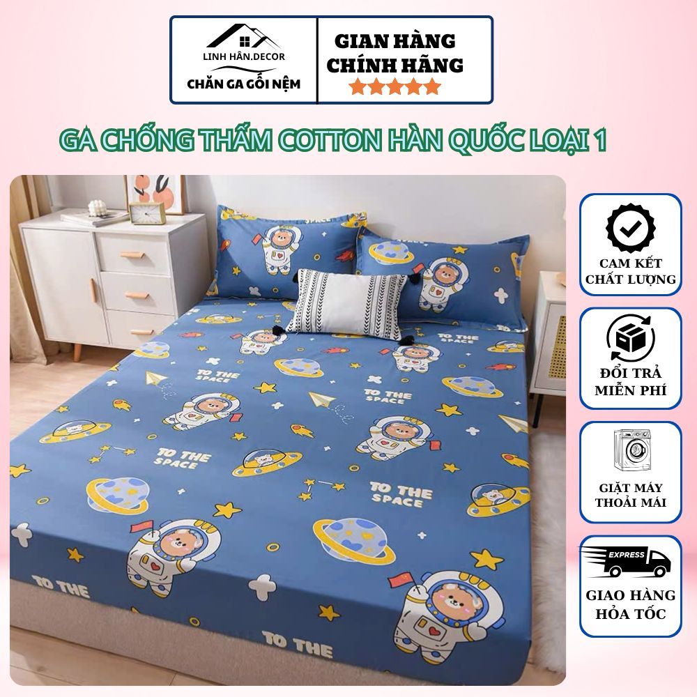 Ga Chống Thấm Cotton Cao Cấp, Ga giường bọc nệm chống thấm nước cho bé 1m2x2m, 1m4x2m, 1m6x2m, 1m8x2