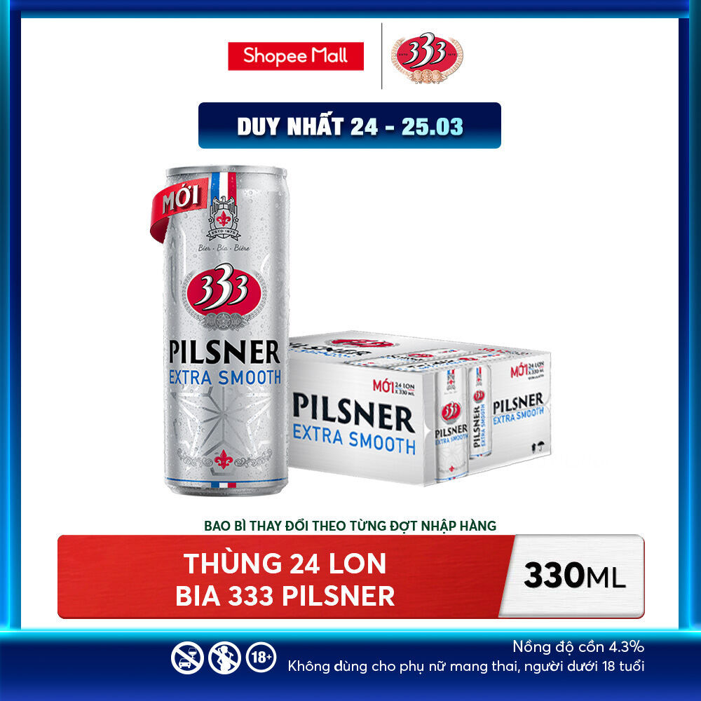 [Livestream] Nồng độ cồn 4.3% - Thùng 24 Bia 333 Pilsner 330ml