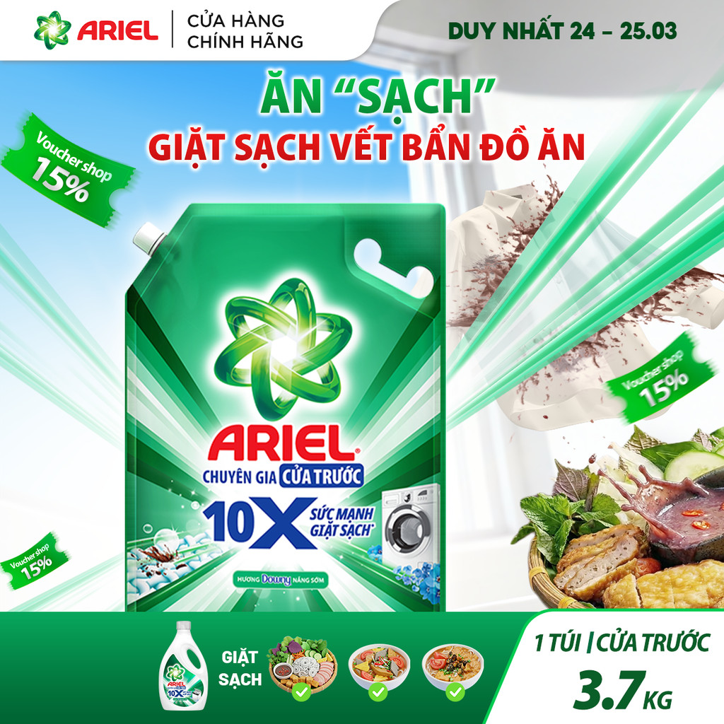 [LIVE] Nước Giặt Cửa Trước ARIEL 10X Giặt Nhanh 3.7KG