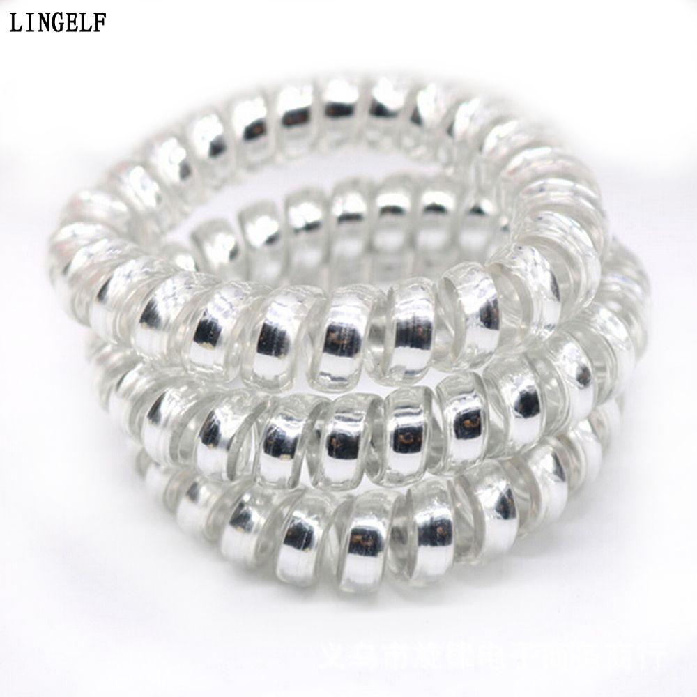 LINGELLF - 10 Chiếc Băng Đô Scrunchie Co Dãn Màu Vàng/Bạc