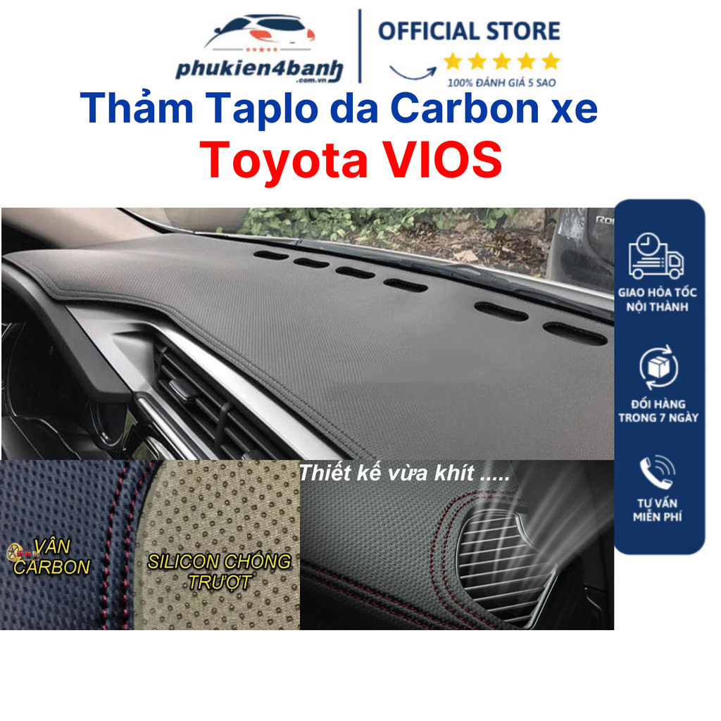 Thảm taplo da xe Vios 2014- 2015- 2016 - 2017 ( Da carbon cao cấp có chống trượt )
