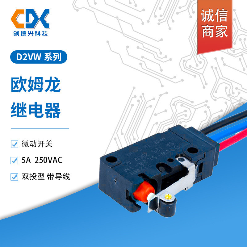 Chính Hãng Omron Chống Thấm Nước Stroke Limit Micro Switch D2VW-5L2A-1M Một Mở Một Đóng 1 Mét Có Cáp