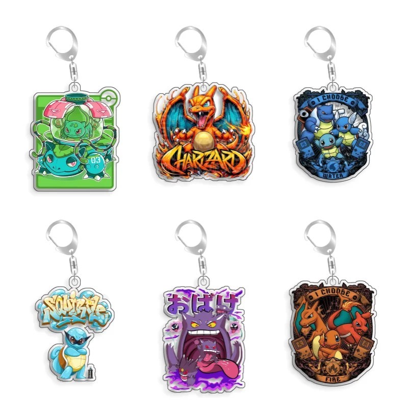 Móc khóa Pokemon Acrylic hình Charizard Bulbasaur Squirtle Gengar anime phụ kiện trang trí cặp sách 