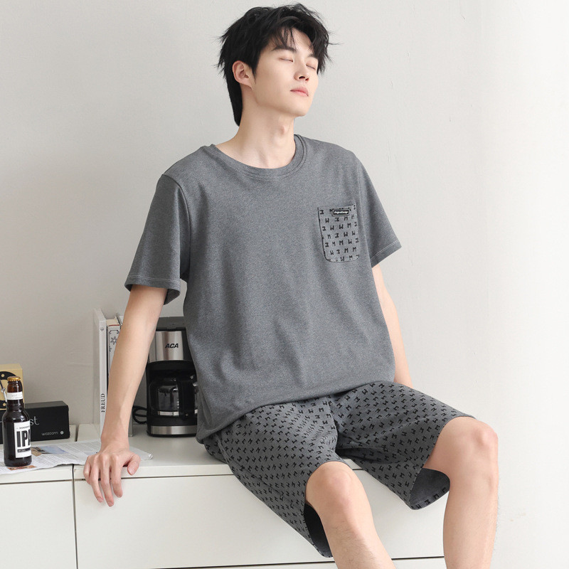 %纯棉夏季睡衣套装男士薄款家居服短袖短裤简约休闲全棉可外穿% Cotton Summer Pajamas Set Men's Thin Hometevkykw1234vn20260328