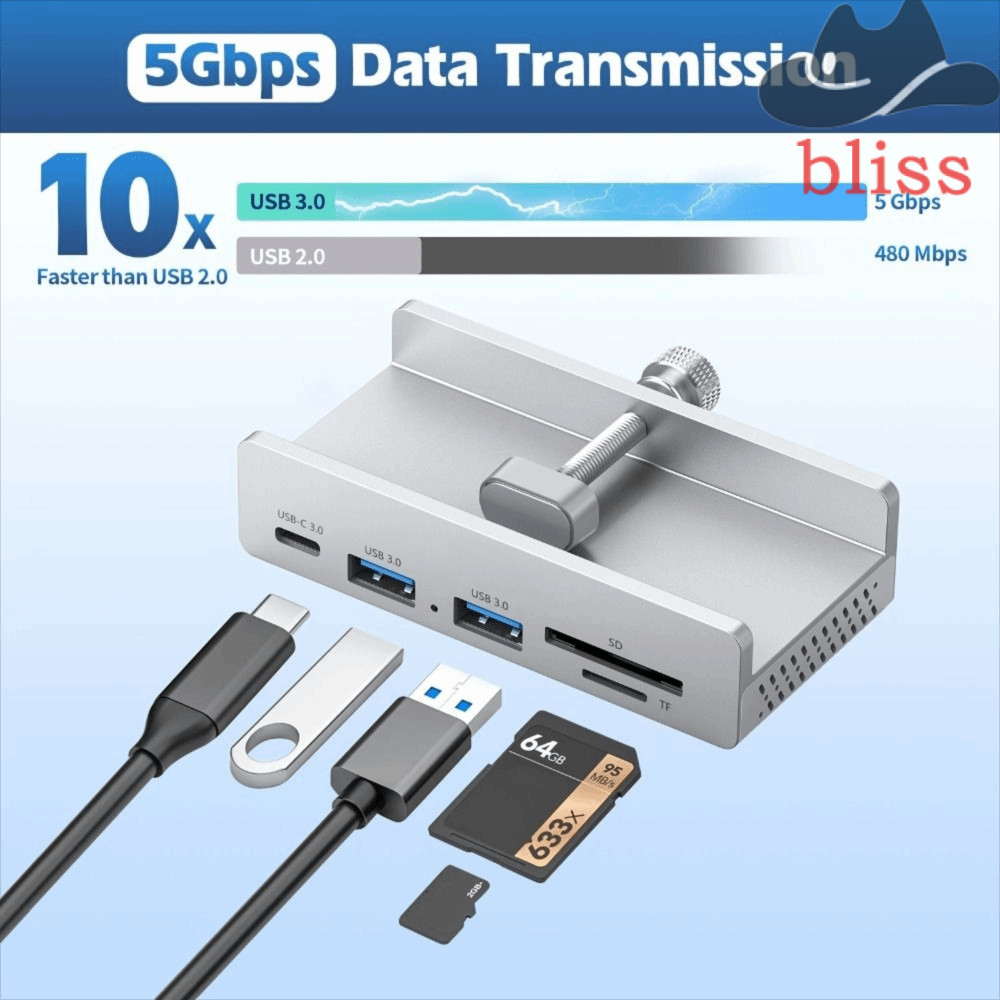 Kẹp HUB USB BLISS, Bộ chuyển đổi bộ chia USB USB 3.2 / 3.0 / 2.0 5Gbps, Bộ nguồn đa cổng Phụ kiện má