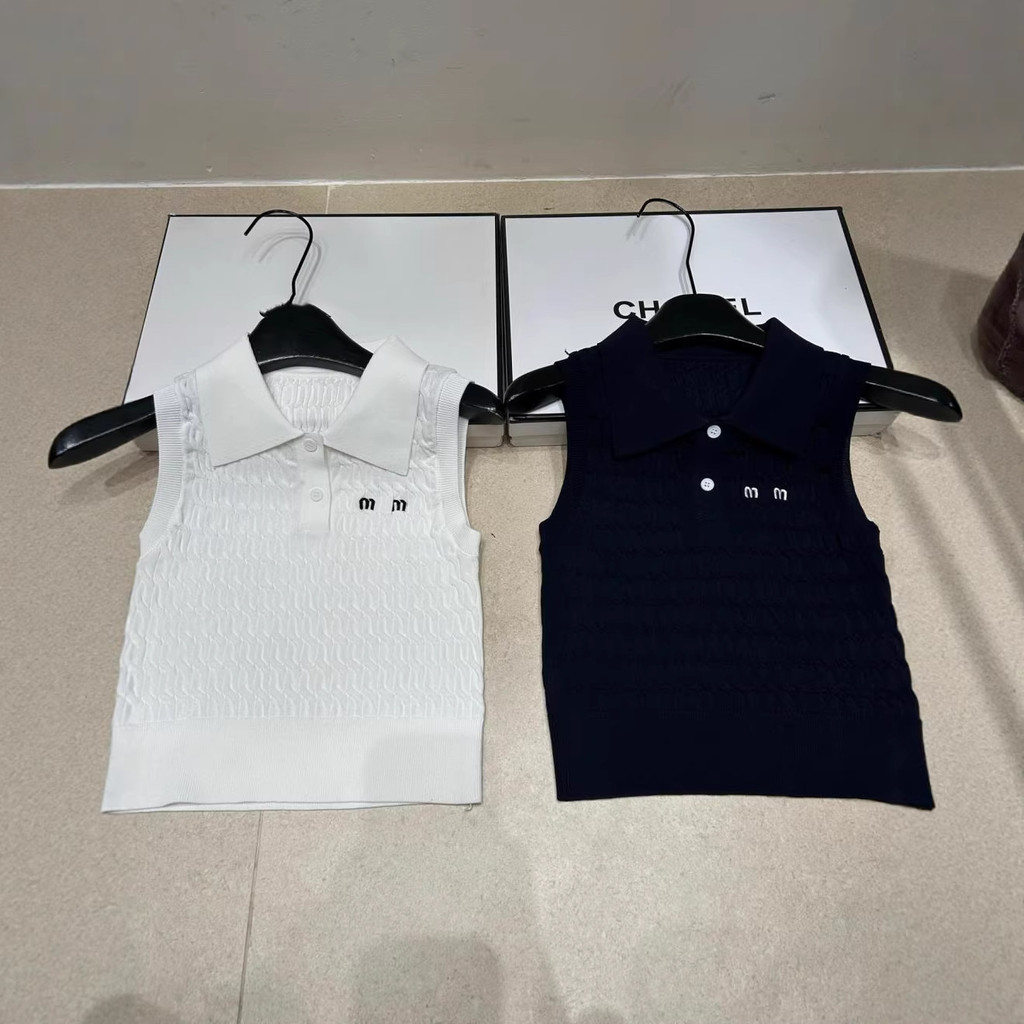 LN5E MIUMIU Spring and summer new style knitted letter print collarless pullover vest, slim fit and 