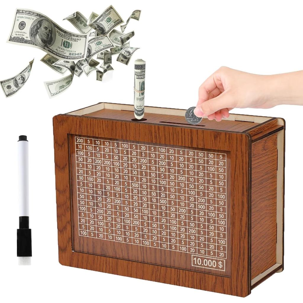 Hộp tiết kiệm bằng gỗ Cash Vault, Hộp tiết kiệm tiền, Hộp đựng tiền di động để lấy tiền, Hộp tiết ki