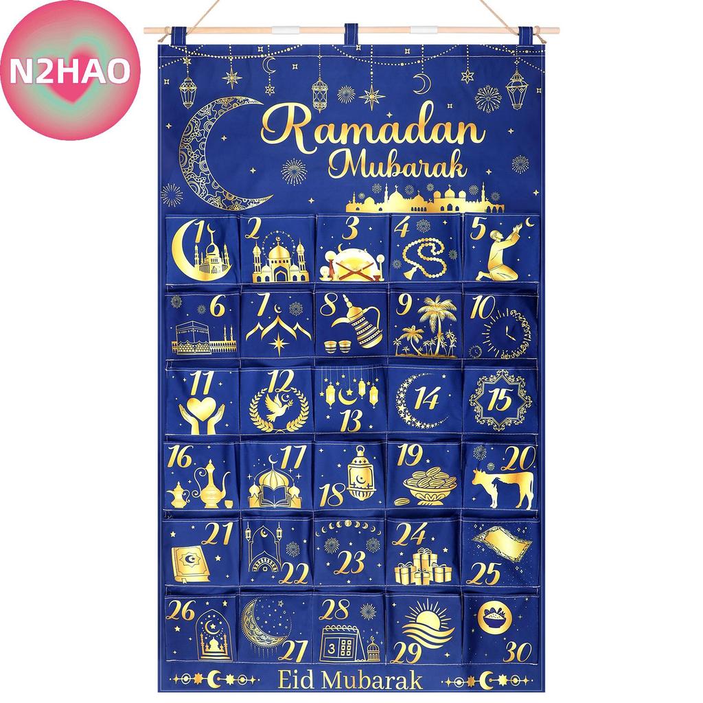 N2HAO Vải Ramadan Lịch Đếm Ngược 2026 Eid Mubarak Advent Lịch Treo 30 Ngày Bí ẩn Eid Ramadan Lịch Đế
