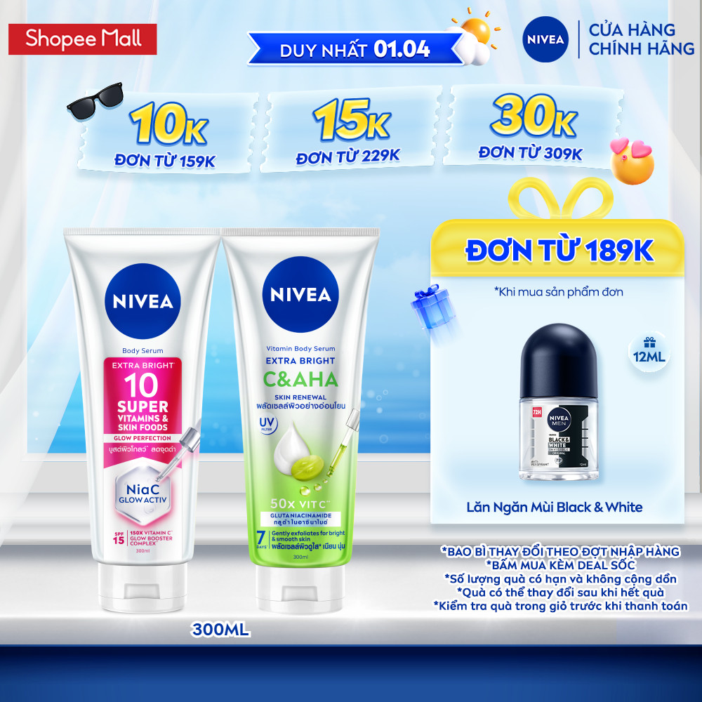 Serum Dưỡng Thể NIVEA 10 Super Vitamins & Skin Foods Sáng Da/Vitamin Extra Bright C&AHA Dưỡng Sáng (