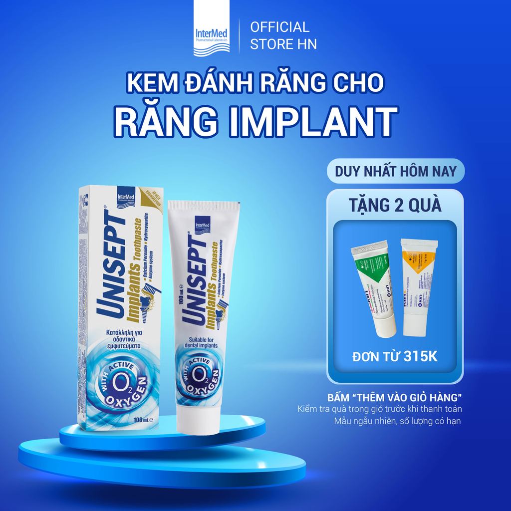 Kem Đánh Răng Unisept Implant Ngừa Hôi Miệng, Viêm Quanh Implant, Viêm Lợi, Răng Sứ, Tuýp 100ml - In