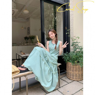 Oder-Bộ Váy Thời Trang Áo Vest Denim Không Tay Viền Bèo Khí Chất Mùa Hè