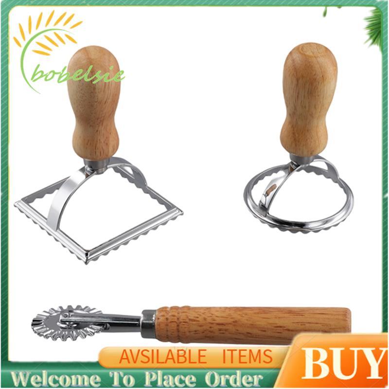 3 Máy Cắt Tem Ravioli Có Bộ Bánh Xe Con Lăn, Khuôn Có Tay Cầm Bằng Gỗ Cho Pasta, Bánh Bao Lasagna, B