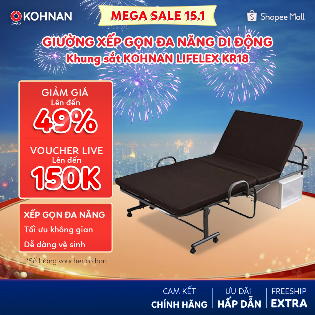 Giường xếp gọn đa năng di động khung sắt KOHNAN LIFELEX KR18