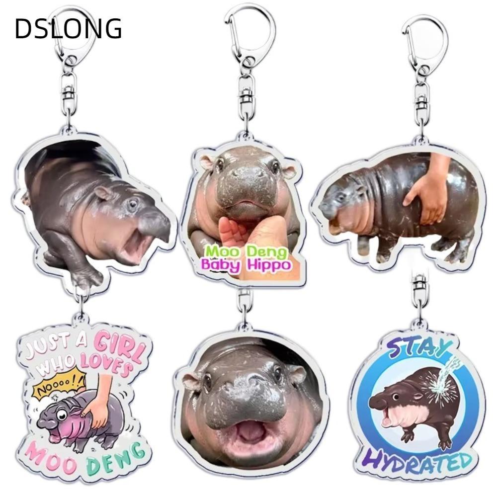 DSLONG Baby Hippo Móc khóa, Móc khóa mặt dây chuyền dễ thương sáng tạo, Động vật hoạt hình vui nhộn 