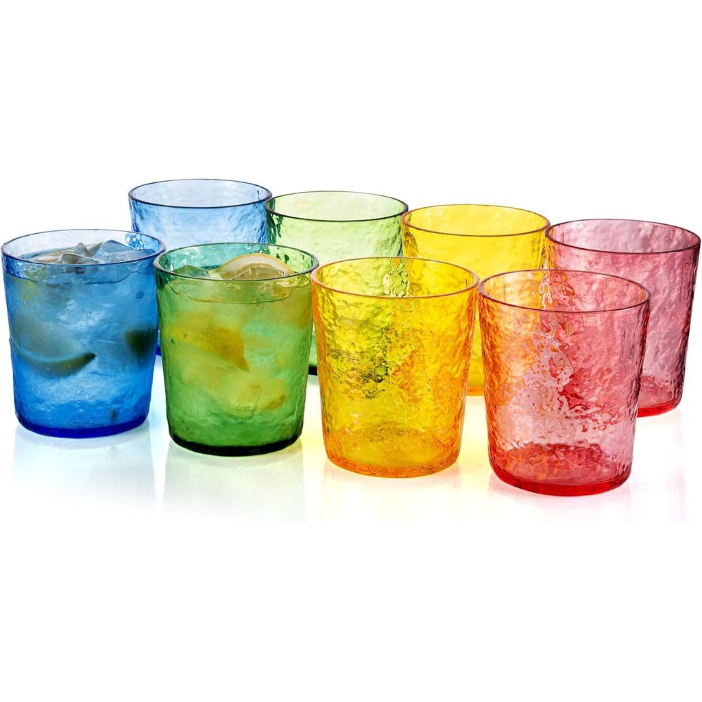 KX-WARE 12-ounce Acrylic Cũ Kính Nhấp Nháy Nhựa, Bộ 8 Màu Hỗn Hợp