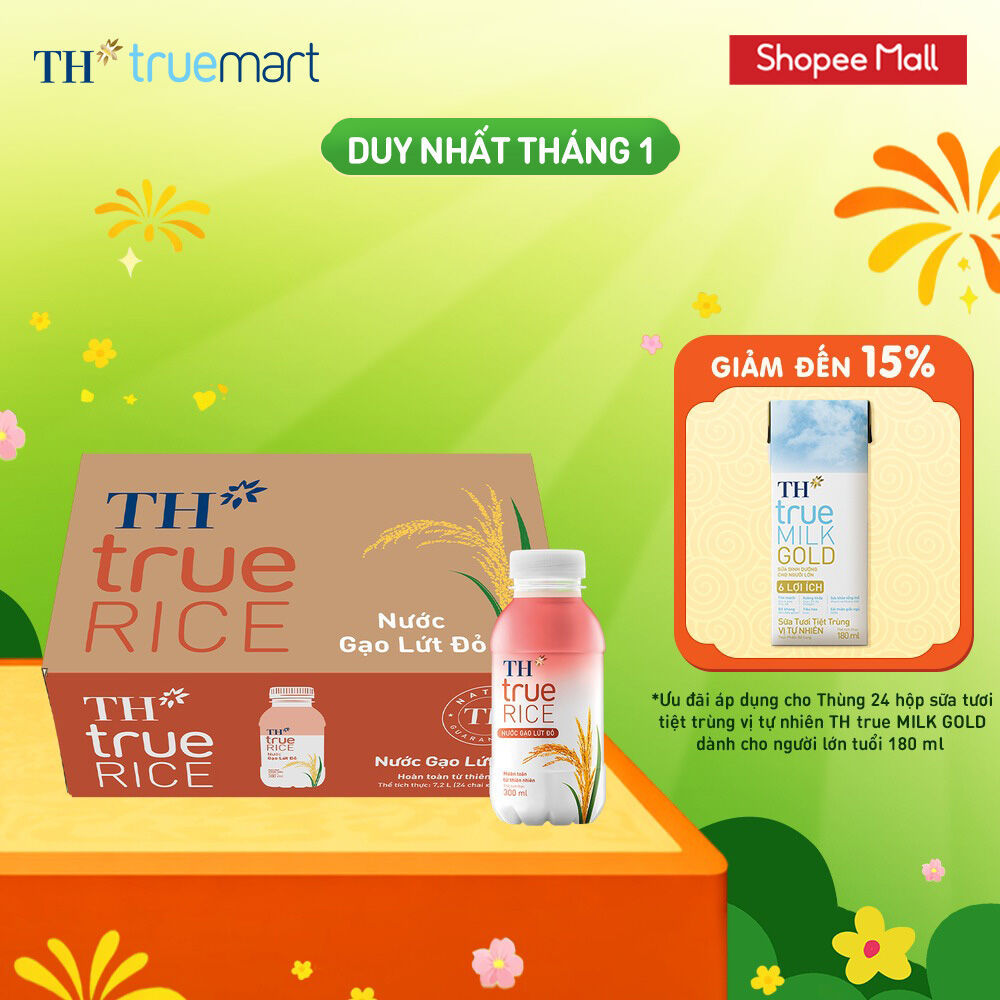 Thùng 24 Chai Nước Gạo Lứt Đỏ TH true RICE milk 300ml (24 Chai)