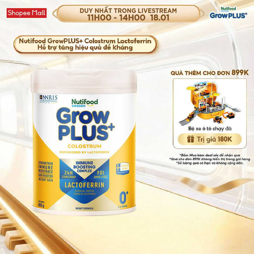 Sữa bột Nutifood Sweden GrowPLUS+ Colostrum Lactoferrin 0+ 800g