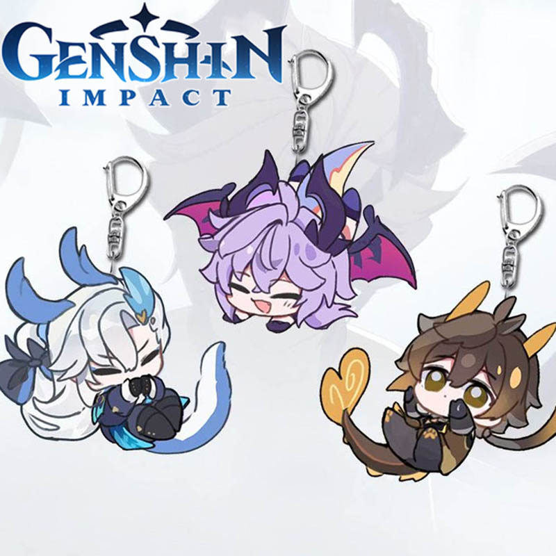 Game Genshin Impact Durin Neuvillette Zhongli Cosplay Keychain Acrylic Pendant Keyring