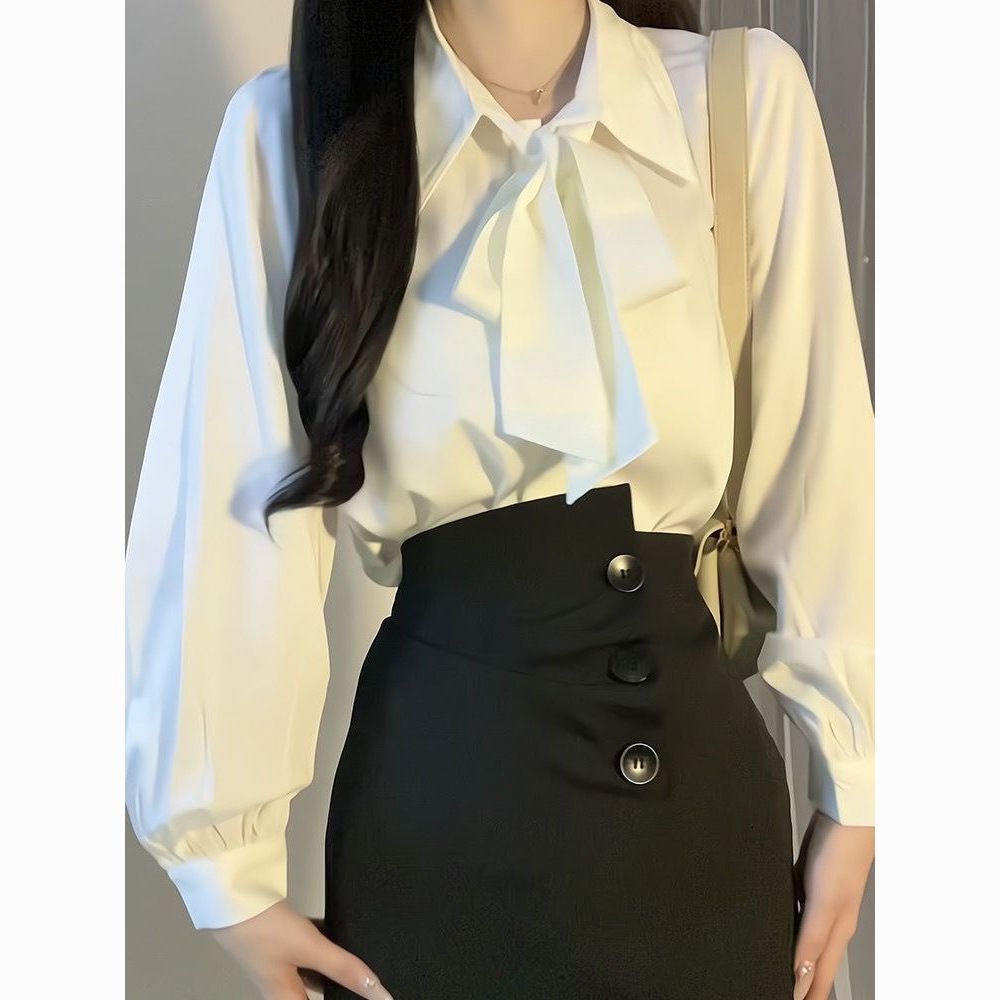 Áo Sơ Mi Pháp Nơ Áo Sơ Mi Tay Dài Áo Sơ Mi Đi Làm Áo Sơ Mi Trắng Mùa Xuân Thu Áo Sơ Mi Chuyên Nghiệp