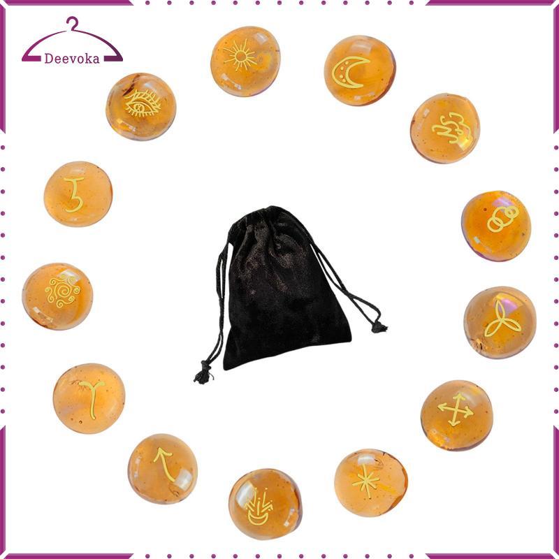 13 Miếng Rune Bộ Đồ Dùng Phù Thủy Túi Dây Rút Thủy Tinh Runes Phù Thủy Runes