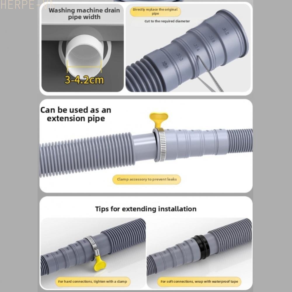 [HERPEVN]Eva Washing Machine Drain Hose With Leak Proof Clip Cutable For Dishwasher Dryer[Ready stoc
