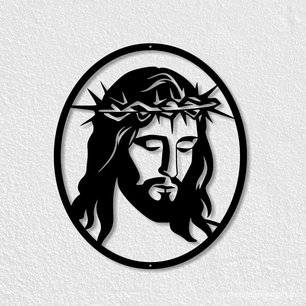 SHAREMORE Jesus Metal Wall Art - Trang trí tôn giáo - Quà tặng Kitô giáo - Cross Jesus Line Art - Tr