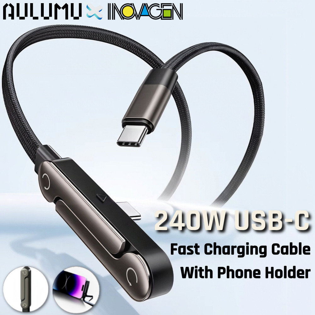 Cáp sạc nhanh INOVAGEN, Cáp USB C 240W, Cáp sạc phẳng bện có giá đỡ điện thoại vô hình, Xây dựng bền