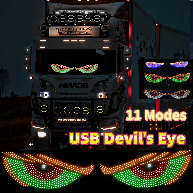 2Pcs USB LED Devil Eye Dynamic Big Devil Eye Light for Car Programmable Window Screen RGB LED Screen