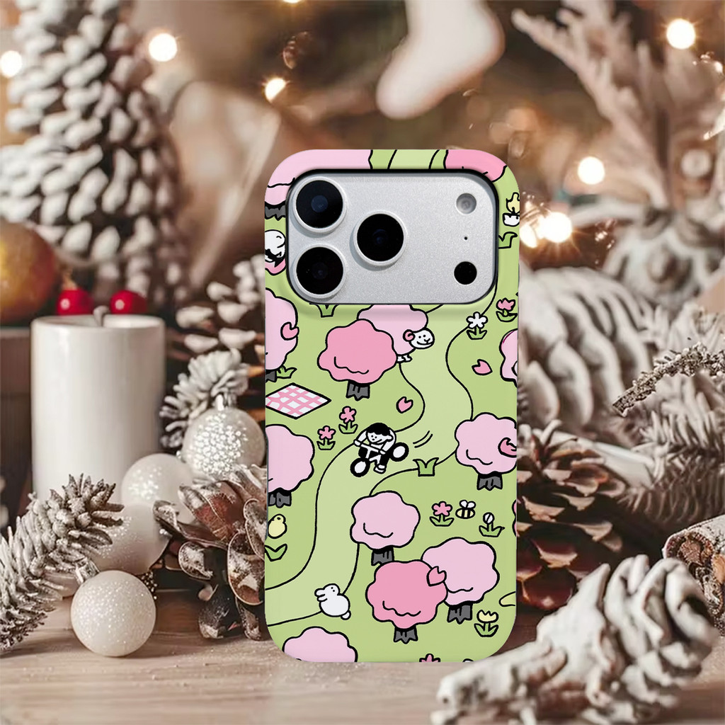 Vỏ nền xe đạp mùa xuân cổ điển 2 trong 1 nối trên và dưới mờ cho iPhone17 Pro Max iPhone16 Pro Max i